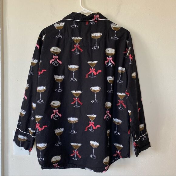 PRINTFRESH & Wine Enthusiast Espresso Martini Cotton Pajama PJ Top Black Medium - Picture 10 of 12